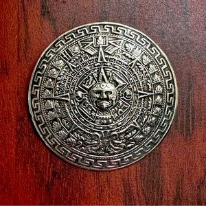 Sterling Silver Mayan Aztec Calendar Pendant or Brooch